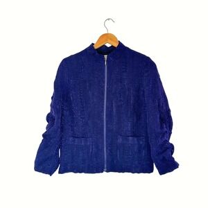 Chicos Textured Crinkle Zip Front Jacket Purple Size 1 Medium